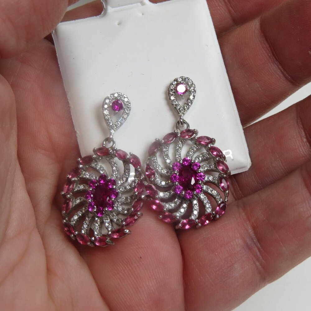 Diamond & Ruby Sterling Silver Earring